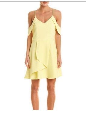Adelyn Rae Pale Yellow Cold-Shoulder Spaghetti Strap Mini Dress